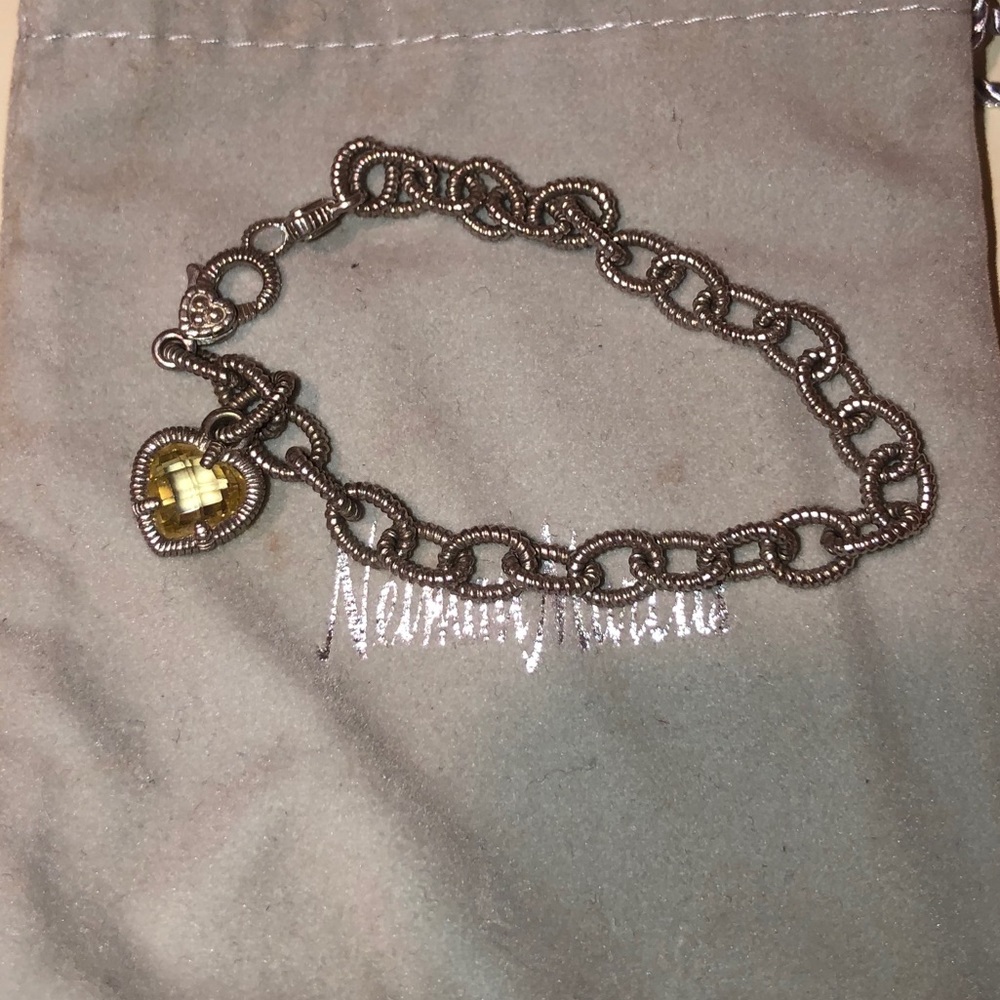 Judith Ripka Citrine Stone & Silver charm bracelet